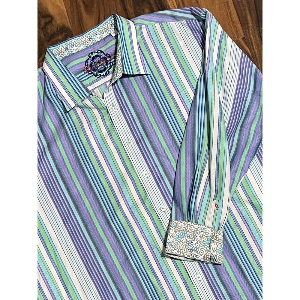 Robert Graham Shirt 3XL Mens Multicolored Striped Embroidery LS Flip Cuff